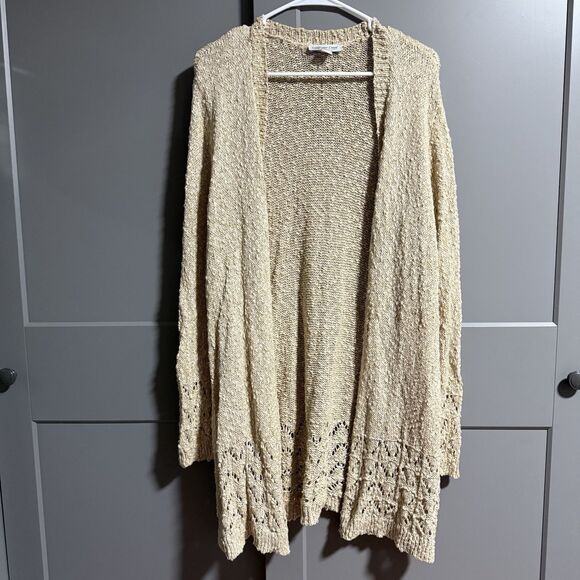 Coldwater Creek Pointelle Intrigue Popcorn Crochet Knit Open Front Cardigan Med - Picture 1 of 7